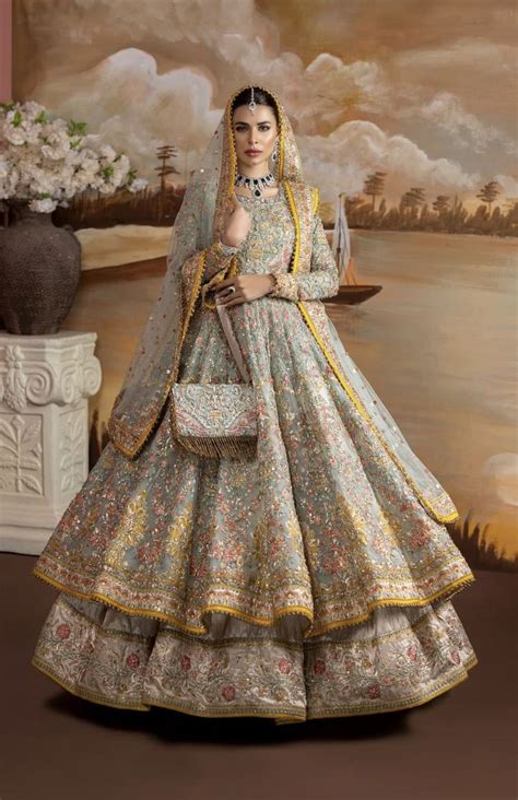 fahad hussayn multicolor floor length traditional wear  dabka