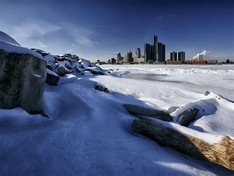 Winter Landscape of the Windsor, Ontario and Detroit, Michigan ...
