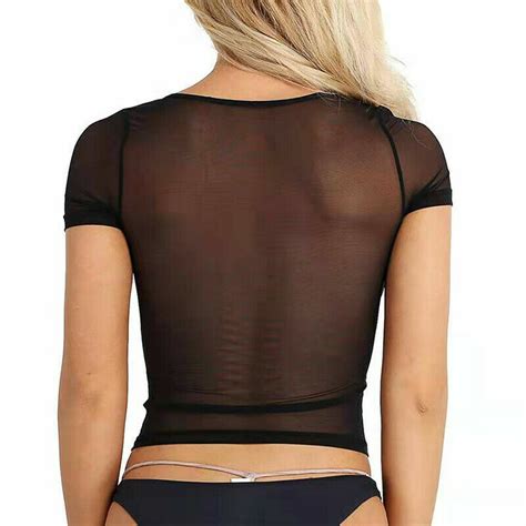Women Sexy See Through Mesh Sheer Tank Crop Top clubwear party Tee