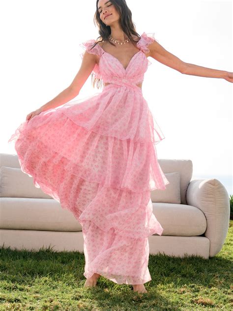 Becca Tiered Maxi Dress in Pink Multi | Altar'd State