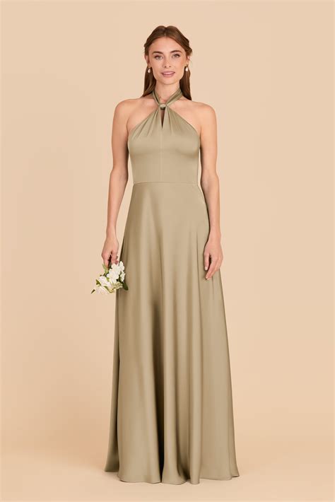 Monica Moss Green Matte Satin Halter Dress | Birdy Grey