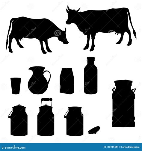 Cow and Milk Black Silhouette Stock Vector - Illustration of graphic ...