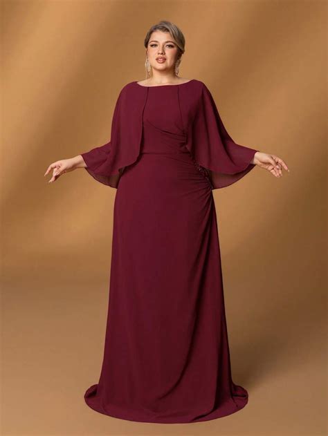 Vestido Plus Size Mae Da Noiva - Faeriesty Vestido da Mãe da Noiva Plus Size Mosy: Elegante Gola Redonda ...