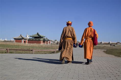 Monks entering the Erdene Zuu monastery in the morning | Erdene Zuu ...