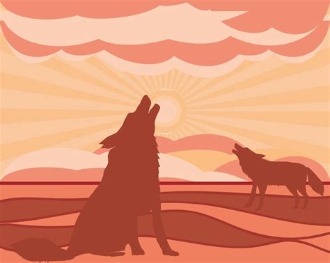 Premium Vector | Silhouette wolves howling at moon