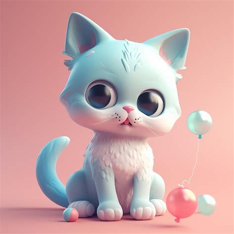 Игрушечный кот с большими глазами держит воздушный шар. | Премиум Фото
