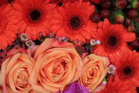 Orange and Pink Flower Arrangement for a Wedding Stock Image - Image of green, bouquet: 258571957