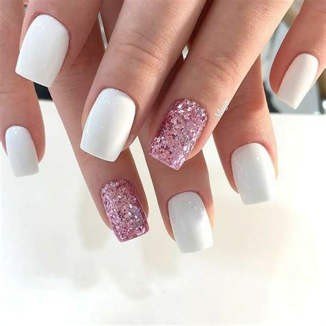 Square Nails. White Nails. Pink Glitter Nails. Acrylic Nails. Gel nails ...