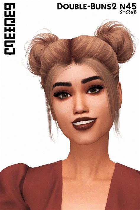 S-Club TS4 Double-Buns2 by n45 (Sims 4 CC) | Double buns, Sims 4, Sims