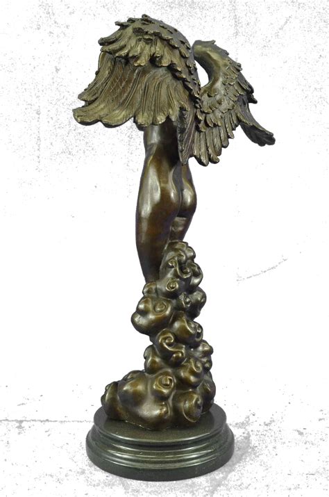 Signed 40 LBS Nude Arch Angel Bronze Sculpture Marble Base Mythical