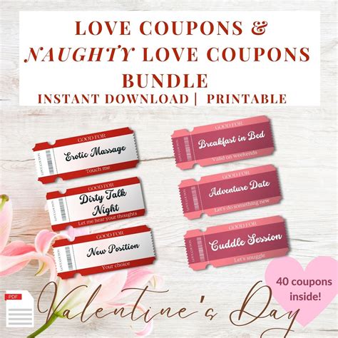 printable clean  naughty love coupons bundle valentines day