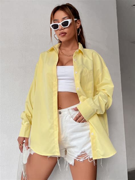 Yellow Casual Long Sleeve Polyester Plain Tunic Non-Stretch Spring