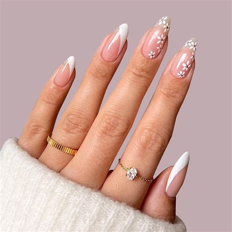 summer white swirl french design fake nails  pcs almond shape press