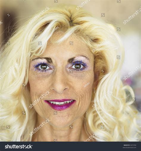 Portrait Tan Blonde Caucasian Middleaged Woman Stock Photo 3072769