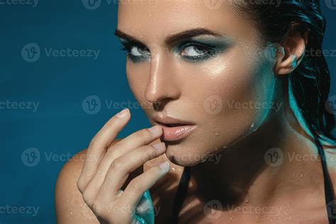 Sexy woman in the pool at night 16203894 Stock Photo at Vecteezy
