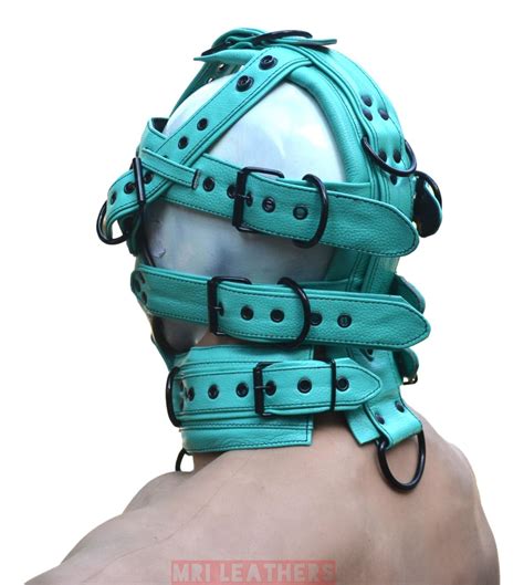 Leather Gear Face hood fetish Slave extreme Bondage Muzzle Gag with D