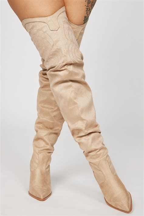 Nashville Babe Thigh High Cowboy Boots - Nude | Fashion Nova