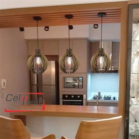 Lustres E Pendentes Para Cozinha - Kit com 4 Lustres/Pendentes de Teto em MDF Coquinho para área gourmet ...