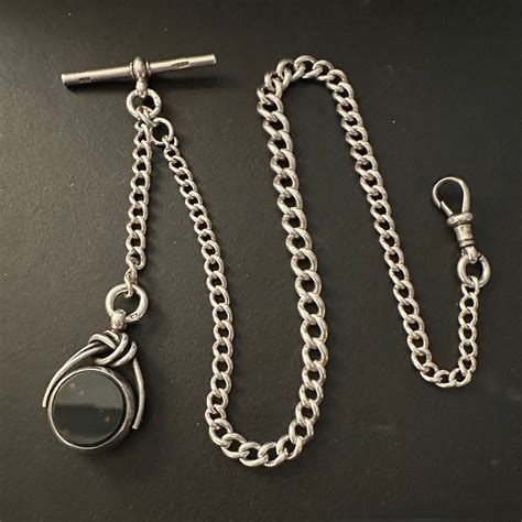 ENGLISH SILVER POCKET WATCH CHAIN WITH FOB - Ashton-Blakey Vintage Watches