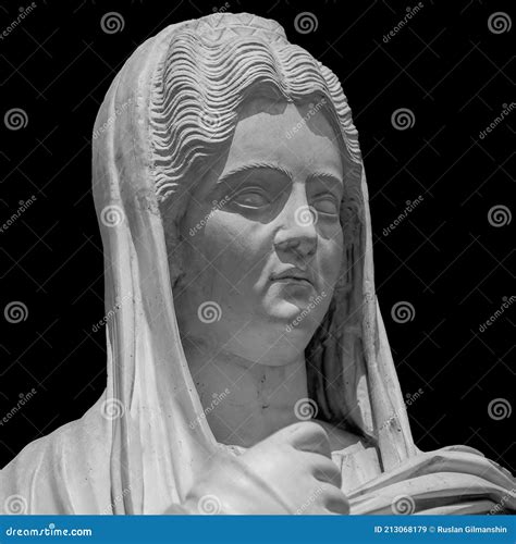 Ancient White Marble Sculpture Head of Young Woman. Statue of Sensual