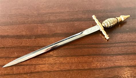 stunning toledo sword letter opener  chrome  gilt artedeco