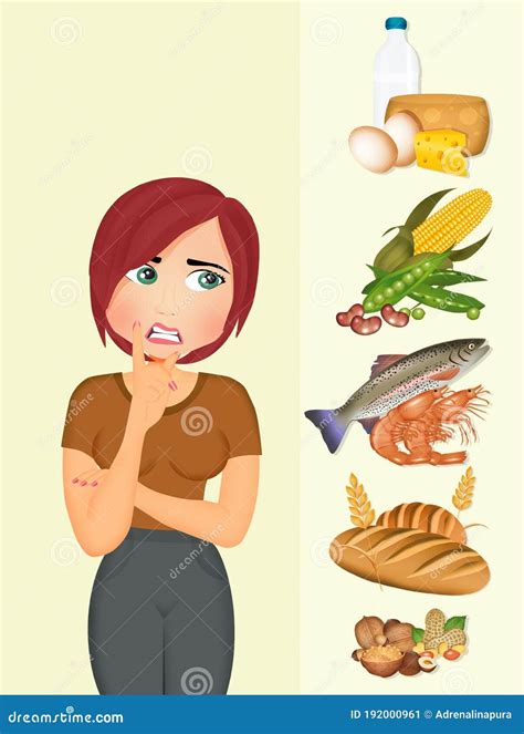 Girl Tries To Figure Out If she Has Food Allergies Stock Illustration