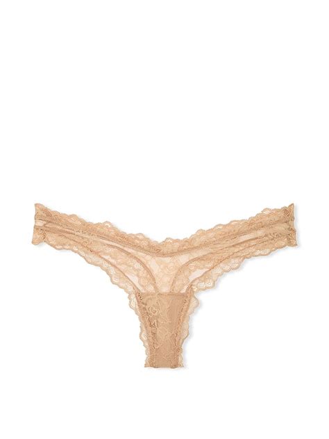 Praline Nude Thong Rose Lace Knickers | Victoria's Secret UK