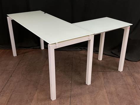 Lot - Modern White Glass Top Corner Desk