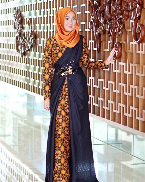 model gamis batik kombinasi modern terbaru  bergaya