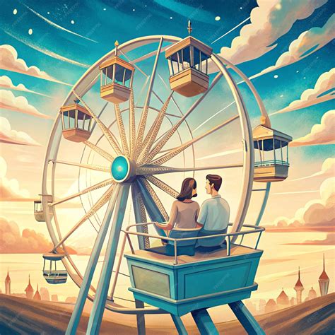 A poster for a couple on a ferris wheel with a ferris wheel in the