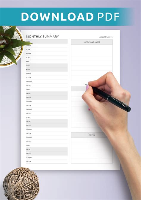 Download Printable Monthly Summary PDF