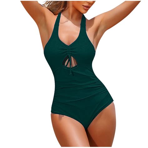 Uaswgudfs Women's Halter-Neck Open-Back One-Piece Swimsuit with
