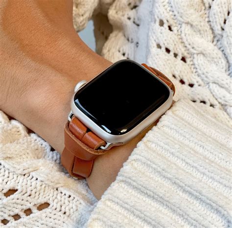 slim brown leather apple  band womens iwatch bracelet