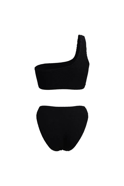 Linzi Swim Black Crinkle One Shoulder High Waisted Bikini