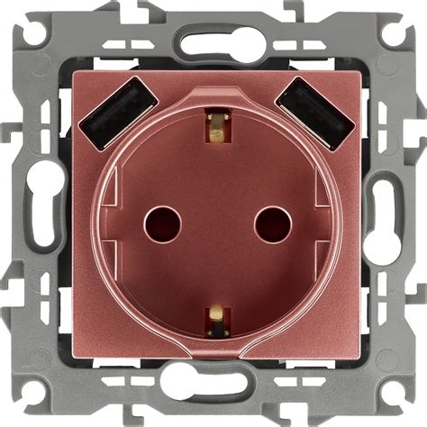 Розетка ЭРА 12410914 2PE 16A 250В, шторки, с 2xUSB 5В 3А, Эра12, медь ...