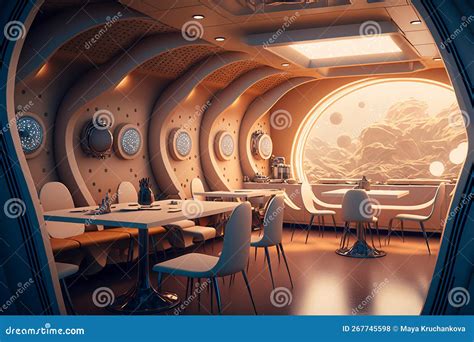 futuristic space cafe design  rounded lines stock illustration