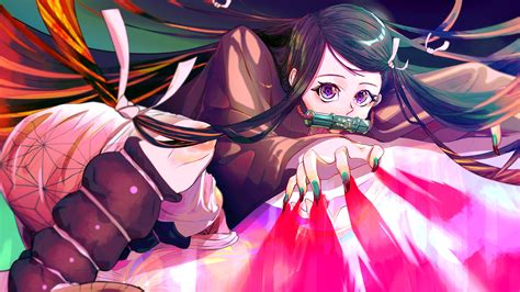 Demon Slayer Nezuko Kamado With Long Hair And Long Nail And Purple Eyes