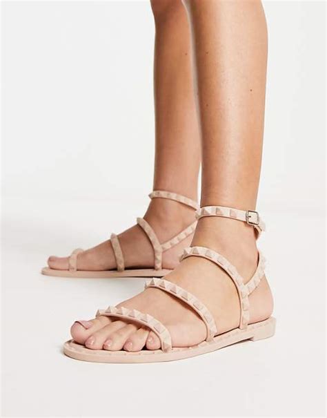 South Beach matte studded gladiator sandal in nude | ASOS