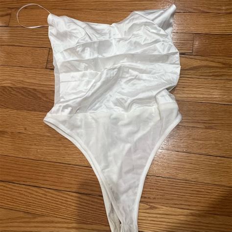 Fashion Nova | Tops | Fashion Nova White Satin Bodysuit | Poshmark