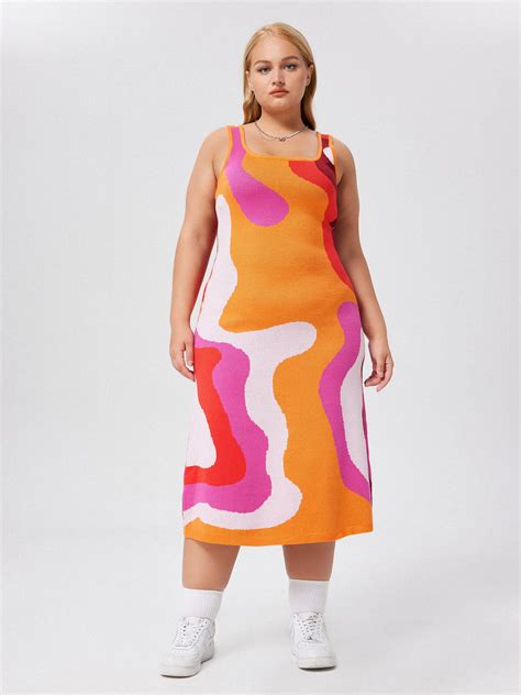 Jacquard Knit Patchy Scoop Neckline Sleeveless Maxi Dress Curve & Plus