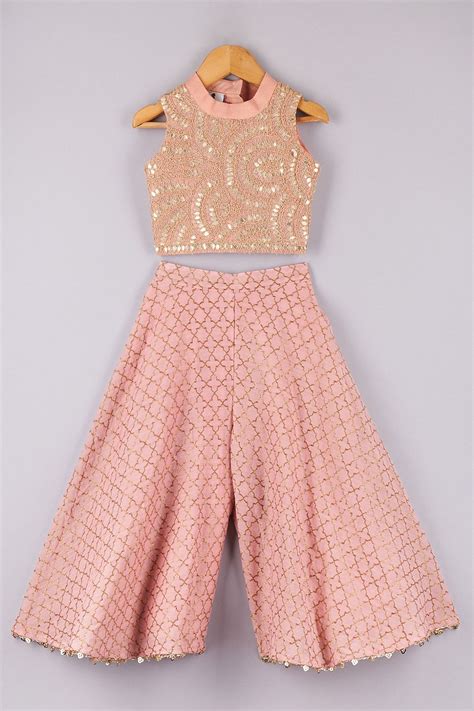 Peach Banarasi Embroidered Pant Set by P & S Co | Kids dress patterns