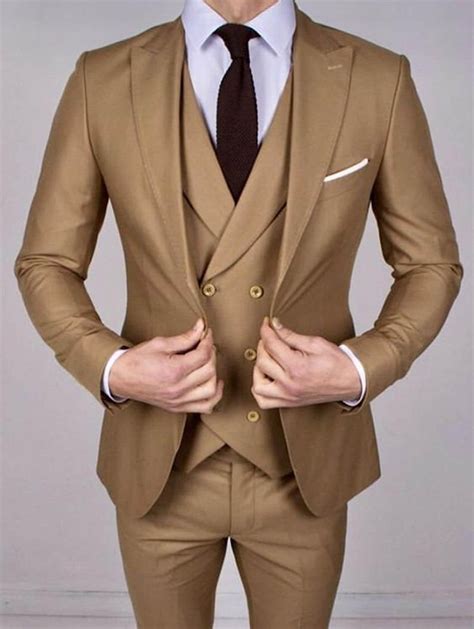 mens khaki  piece formal wear suit slim fit  button suit etsy
