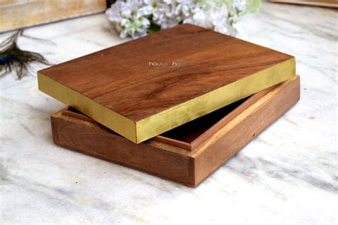 wooden gift box xx gold brass border househome hh