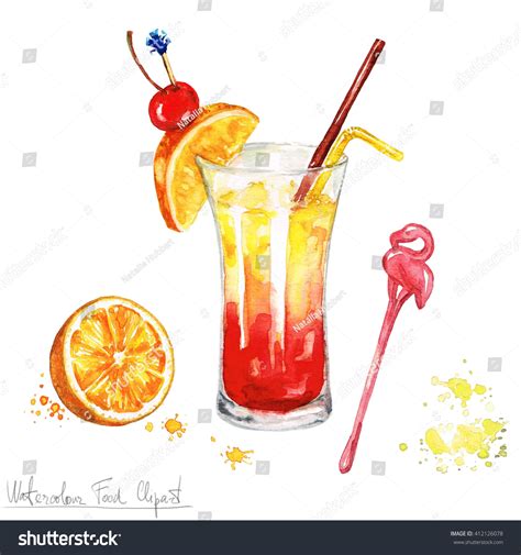 Watercolor Food Clipart Sex On Beach Stock Illustration 412126078