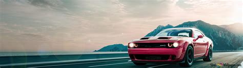 Red Dodge Challenger on track 4K wallpaper download