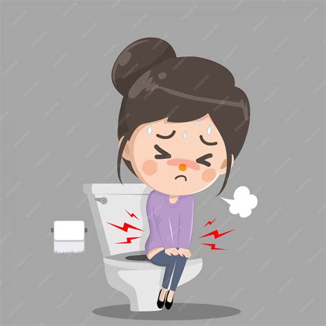 La Fille A Mal Au Ventre Et Doit Faire Caca. Elle Est Assise, La Chasse