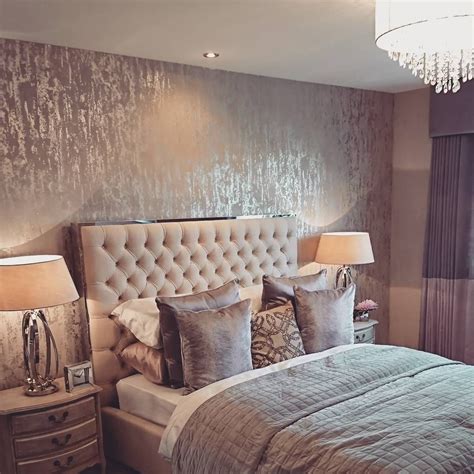 Grey Wallpaper Master Bedroom, Wallpaper Bedroom Feature Wall, Wall ...
