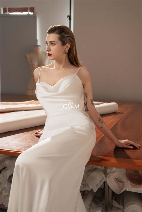 Fitted Silk Cowl Neck Wedding Dress - GWM2210 - Gorgeous Wedding Memories