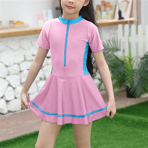 Delliss Girls One Piece Swimsuits Short Sleeve Swim Dress Hawaiian