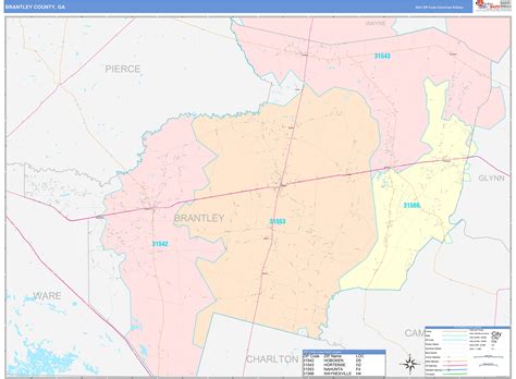 Brantley County, GA Wall Map Color Cast Style by MarketMAPS